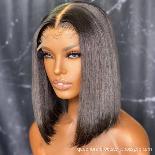 Short Bob Lace Front Wigs Straight Human Hair 4x4 Lace Closure Wigs Brazilian Virgin Hair with Baby Hair Pre Plucked Natural